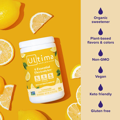 Ultima Replenisher Daily Electrolyte Powder Drink Mix – Sugar Free – Lemonade, 90 Servings – Hydration Powder with 6 Key Electrolytes and Trace Minerals – Keto Friendly, Vegan, Non-GMO